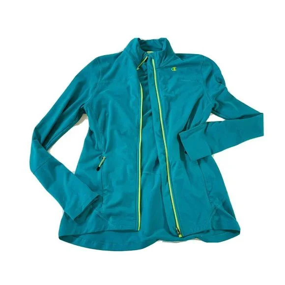 Womens Champion PowerTrain Power Flex Blue Green Full Zip Jacket Size Small - Picture 2 of 7